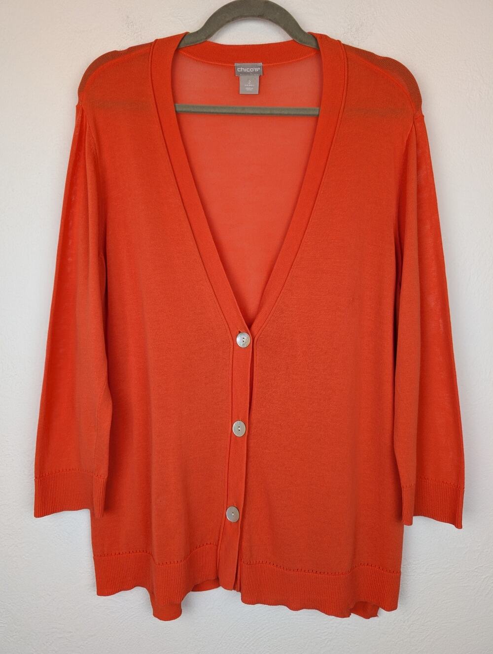 Chico's Cardigan Sweater Coastal Summer Lightweight Pearlized Orange Size L
